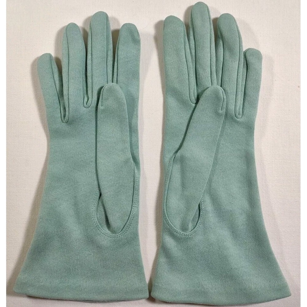 Vtg 8.5" Sz 6.5 Hansen Cotton Soft Light Green Gloves "pleated" detail
